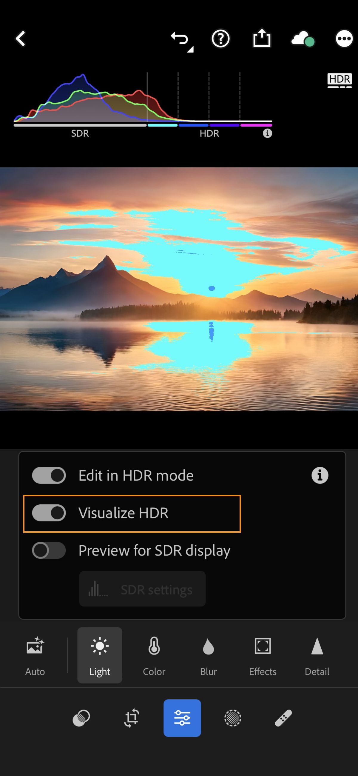 Visualize HDR toggle
