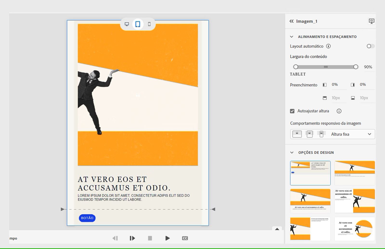 Esta imagem mostra a alteração na exibição do tablet alterando a direção flexível para coluna