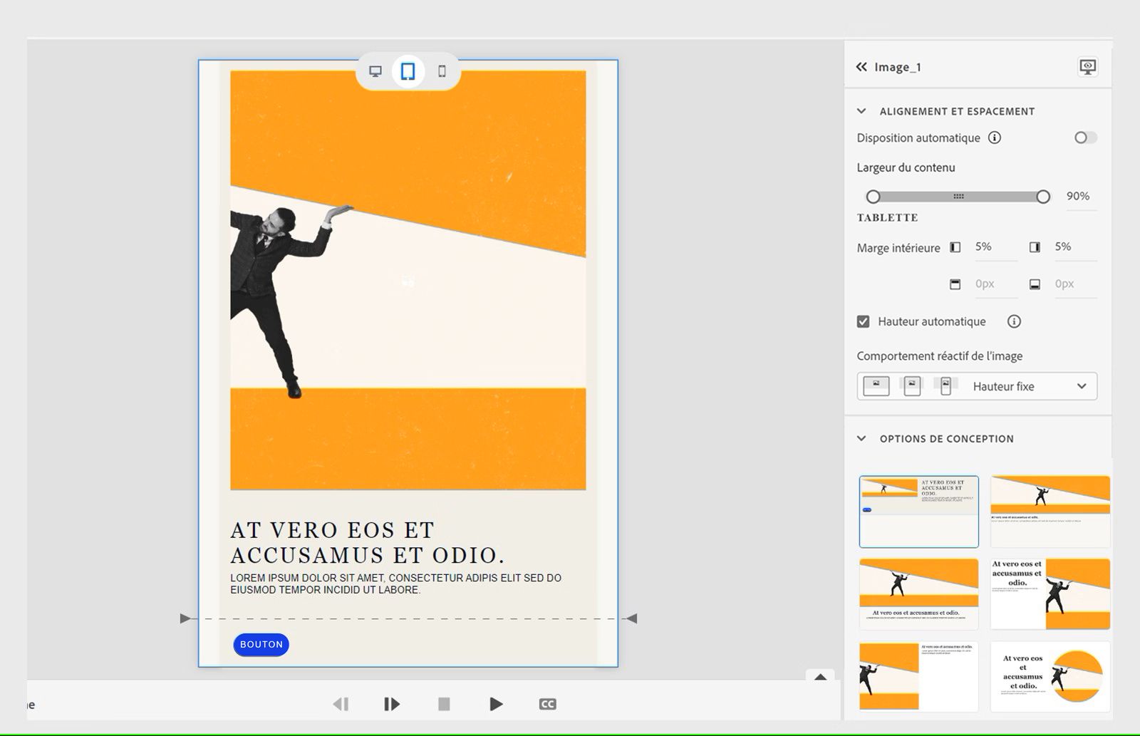 Modification de l’affichage tablette en remplaçant la valeur de flexDirection par column