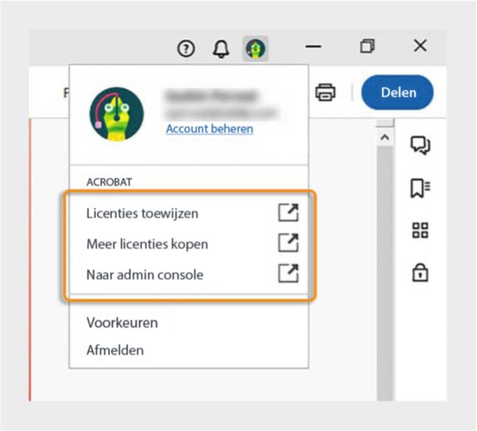Ga naar de Admin Console, wijs licenties toe en meer via uw Acrobat-profiel