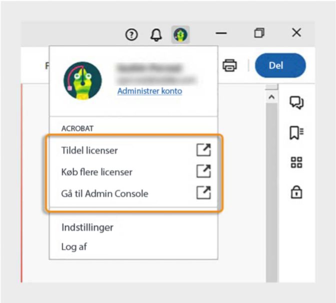 Gå til Admin Console, tildel licenser og mere fra din Acrobat-profil