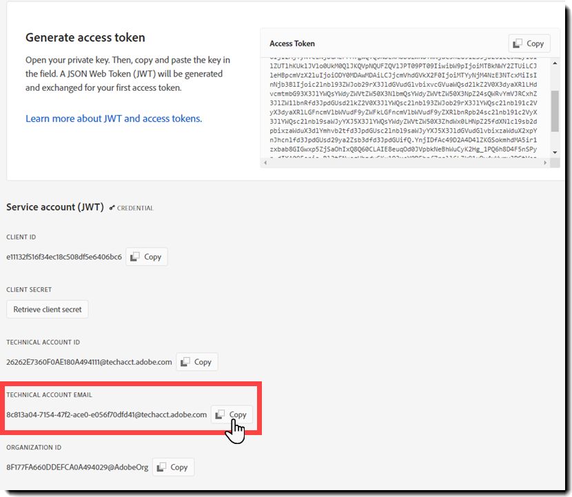 E-Mail-Adresse des Technikkontos speichern