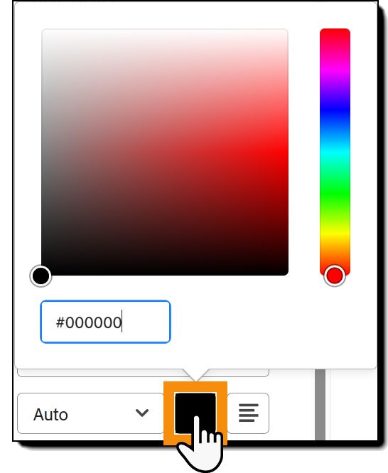 La sección Formato de texto de las opciones de configuración del campo resalta el selector de color de fuente.
