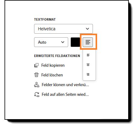 Der Abschnitt „Textformat“ der Feldkonfigurationsoptionen mit hervorgehobenen Optionen für die Textausrichtung.
