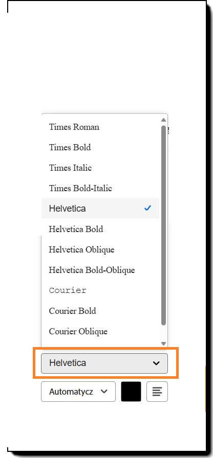 Sekcja Format tekstu w opcjach konfiguracji pola z wyróżnionymi opcjami stylu czcionki.