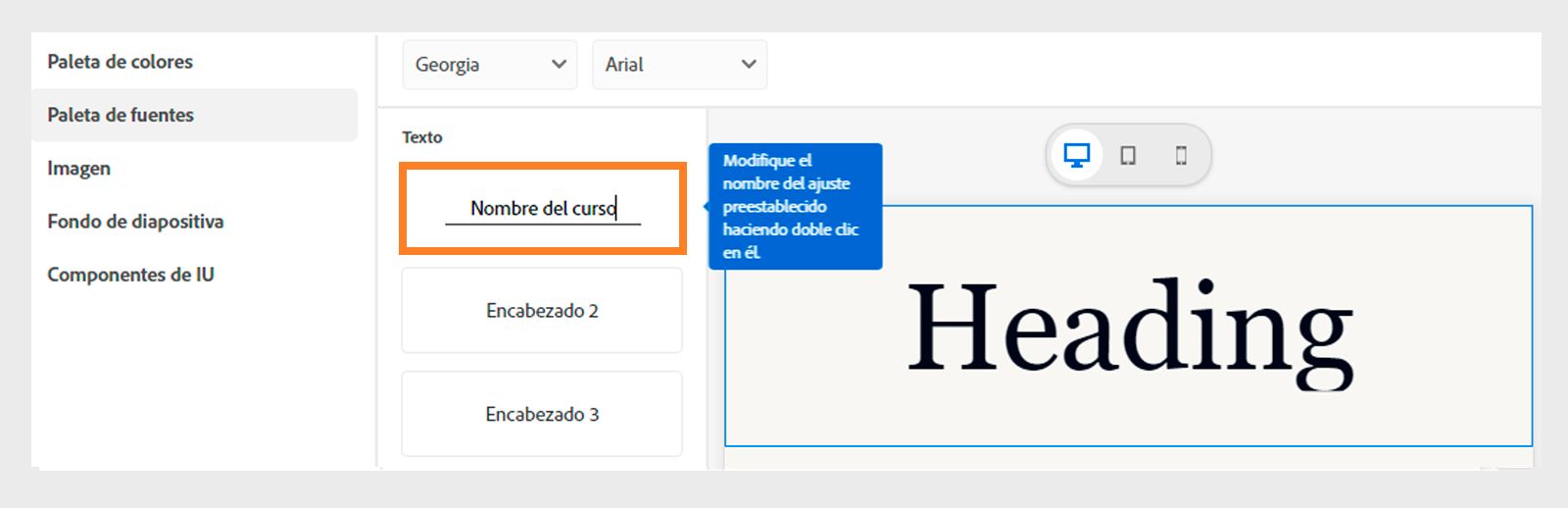 Cambiar ajustes preestablecidos de texto