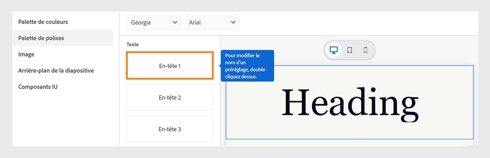 Modification des paramètres prédéfinis de texte