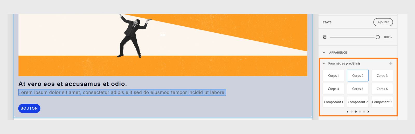 Paramètres prédéfinis de texte dans Propriétés visuelles