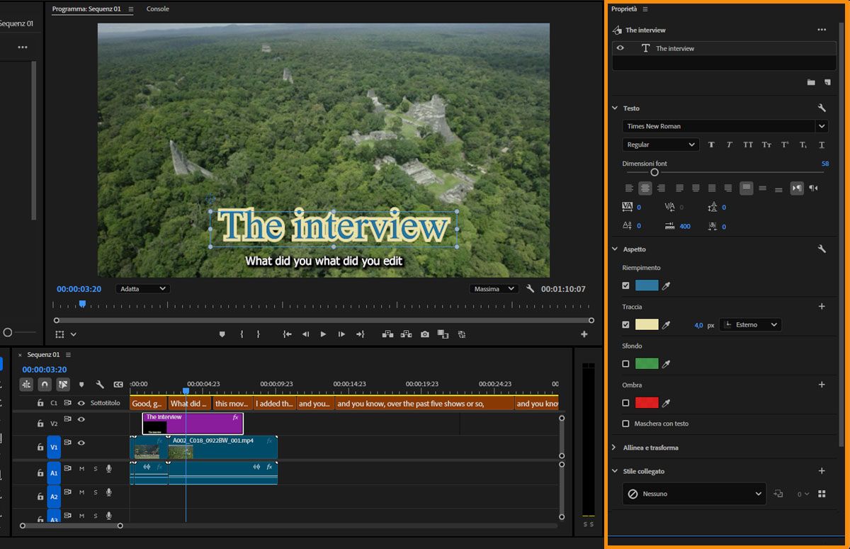 Modifica l’aspetto del titolo in base alle proprietà specificate nel pannello Proprietà.