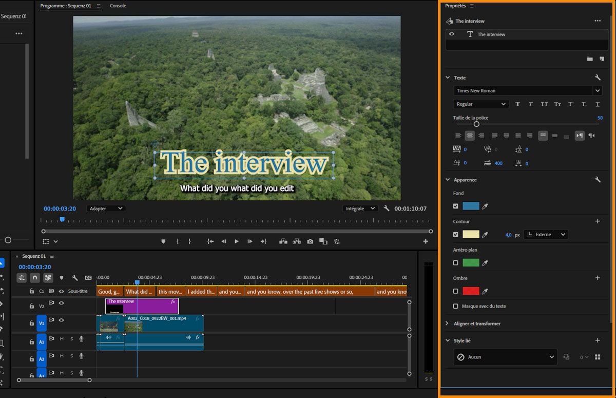 Modifiez l’apparence de votre titre en fonction des propriétés indiquées dans le panneau Propriétés.