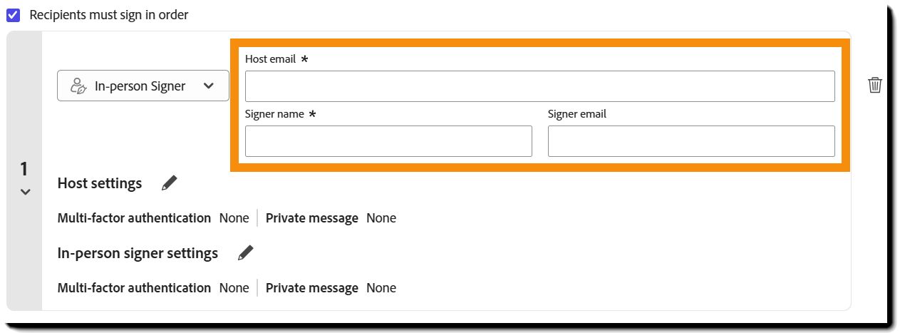 L’enregistrement du destinataire signataire en personne sur la page Composer.