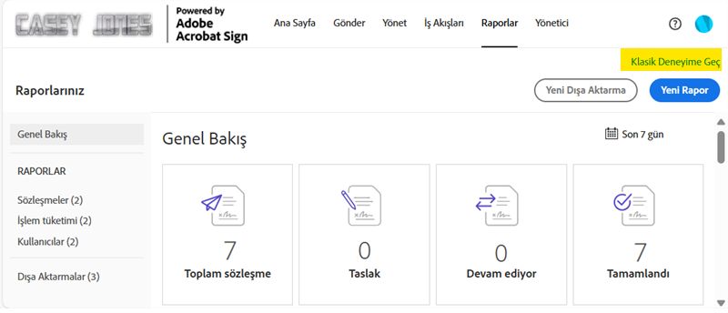 Klasik ortama geçiş bağlantısının vurgulandığı Raporlar sayfası