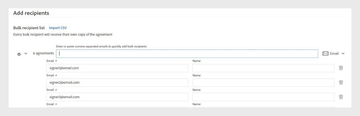 Nagpapakita ang Add Recipients na seksyon ng Bulk recipients list na opsyon kung saan maaari kang magdagdag ng maraming tatanggap na pinaghihiwalay ng kuwit. 