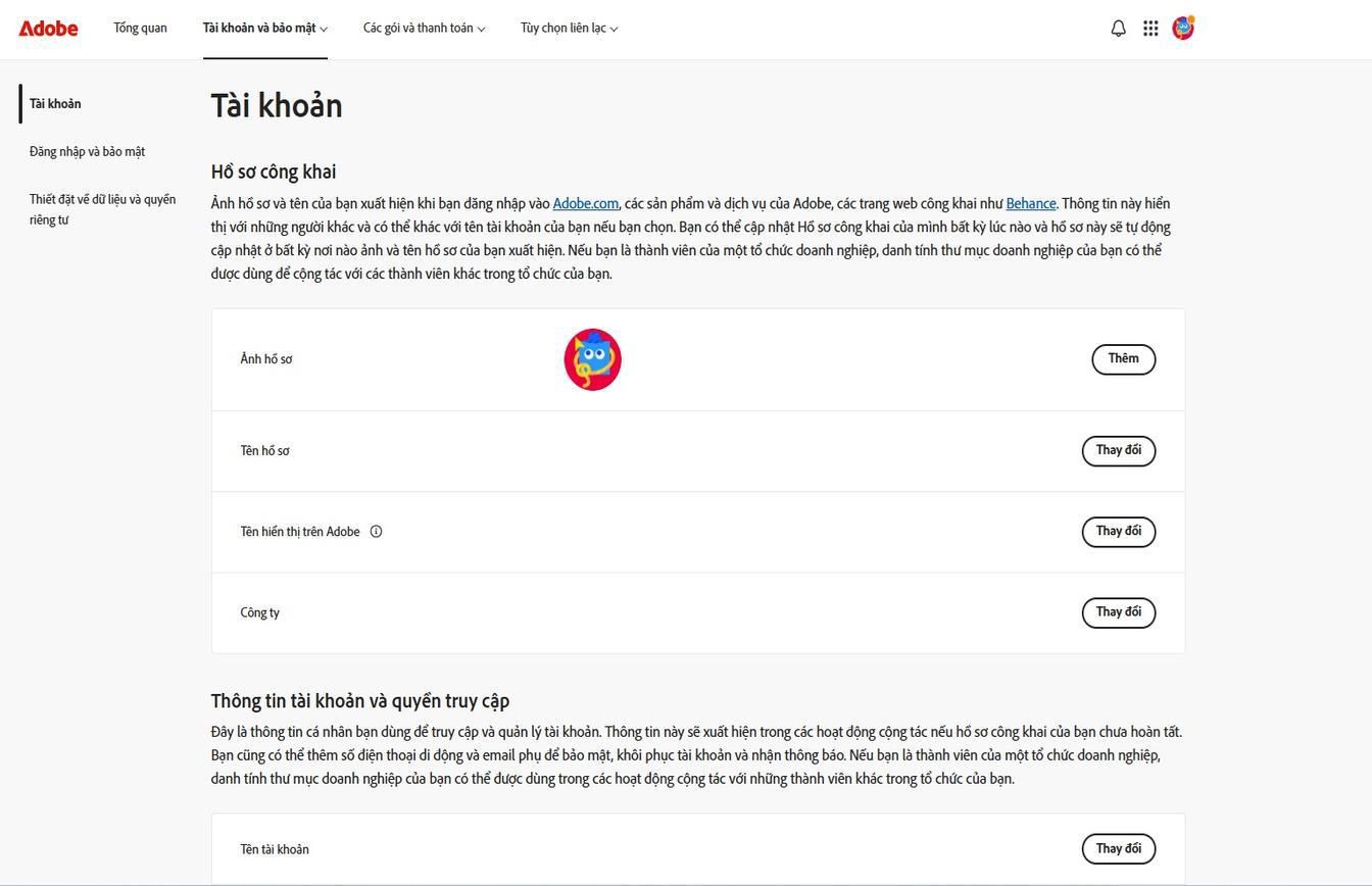 Các nút Thêm hoặc Thay đổi, có sẵn ở phía bên phải màn hình trong trang Tài khoản, cho phép bạn thêm hoặc cập nhật thông tin tài khoản. 