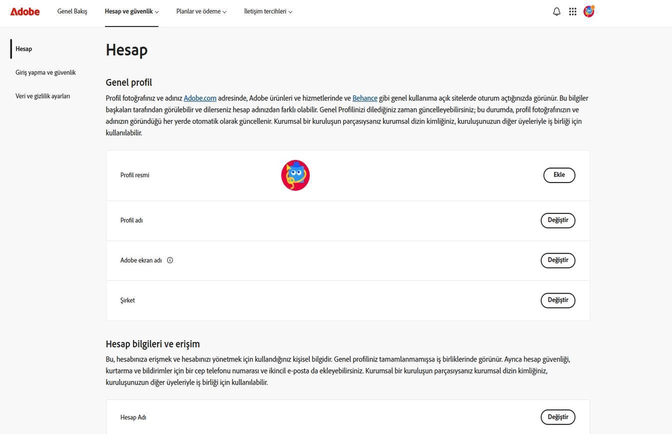 Hesap sayfasının sağ tarafında bulunan Ekle veya Değiştir düğmeleri, hesap bilgilerinizi eklemenize veya güncellemenize olanak tanır. 