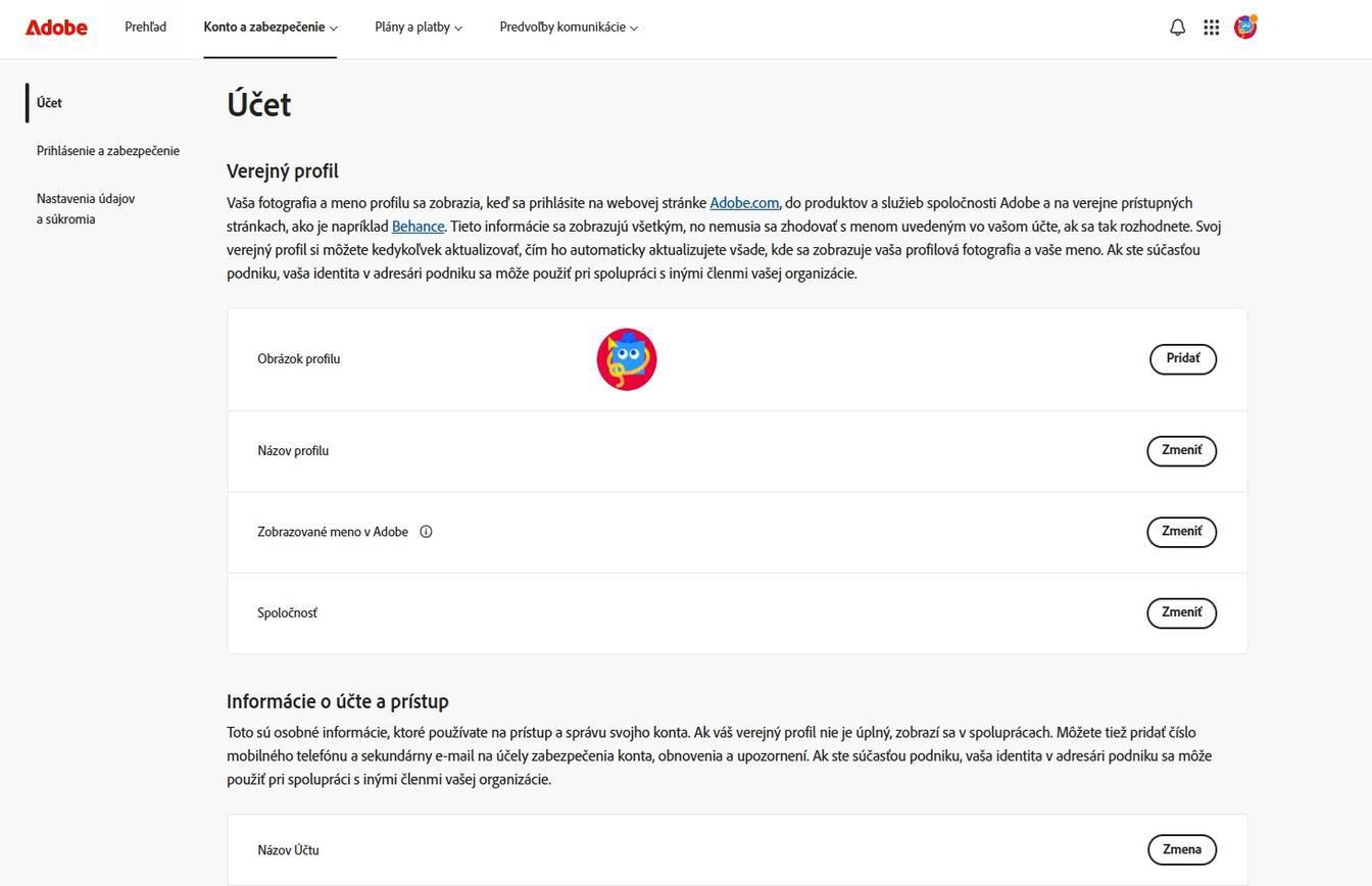 Tlačidlá Pridať alebo Zmeniť, dostupné na pravej strane obrazovky na stránke Konto, vám umožňujú pridať alebo aktualizovať informácie o svojom konte.