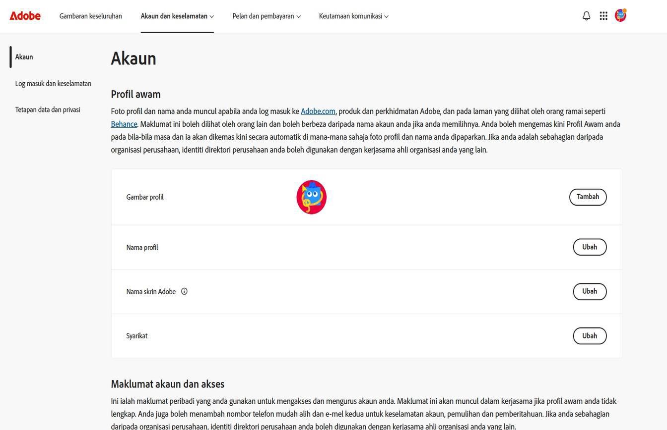 Butang Tambah atau Tukar, tersedia di sebelah kanan skrin pada halaman Akaun, membolehkan anda menambah atau mengemaskinikan maklumat akaun anda. 