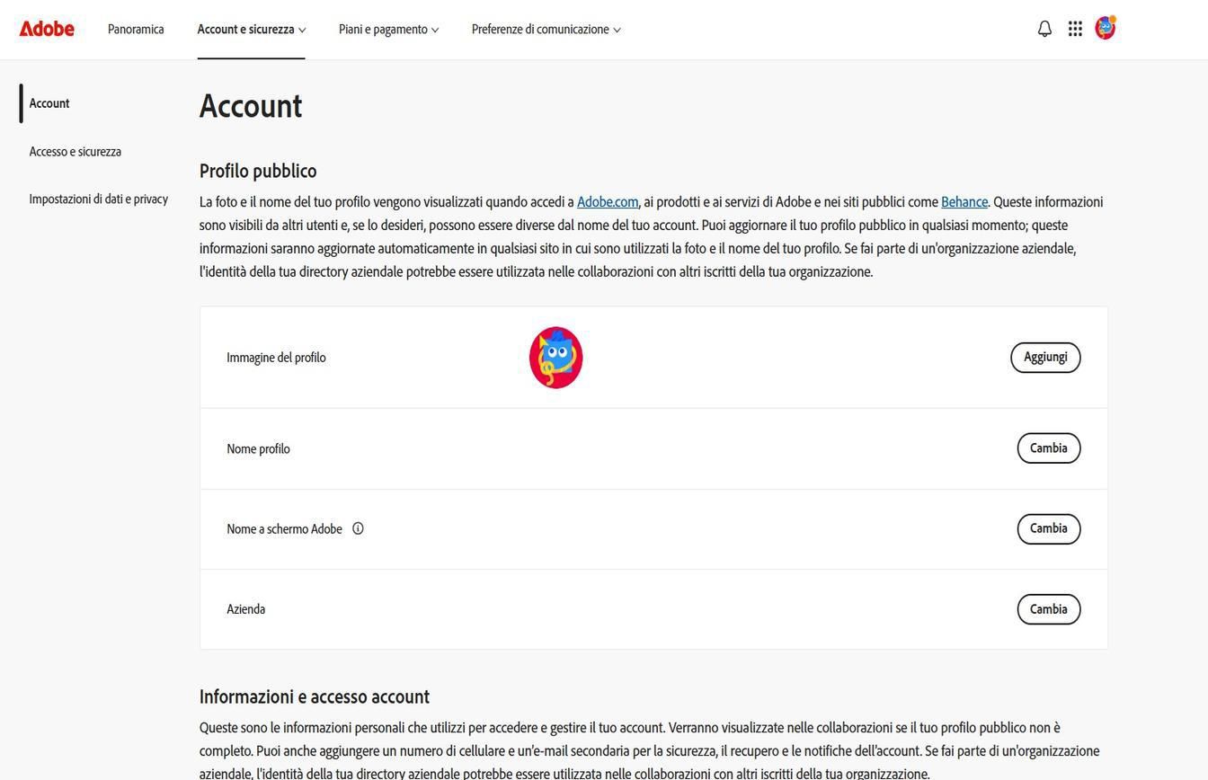 I pulsanti Aggiungi o Modifica, disponibili sul lato destro dello schermo nella pagina Account, ti consentono di aggiungere o aggiornare le informazioni del tuo account.