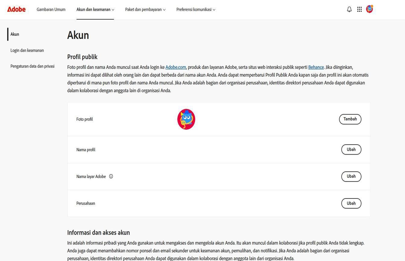 Tombol Tambah atau Ubah, yang tersedia di sisi kanan layar pada halaman Akun, memungkinkan Anda menambahkan atau memperbarui informasi akun.
