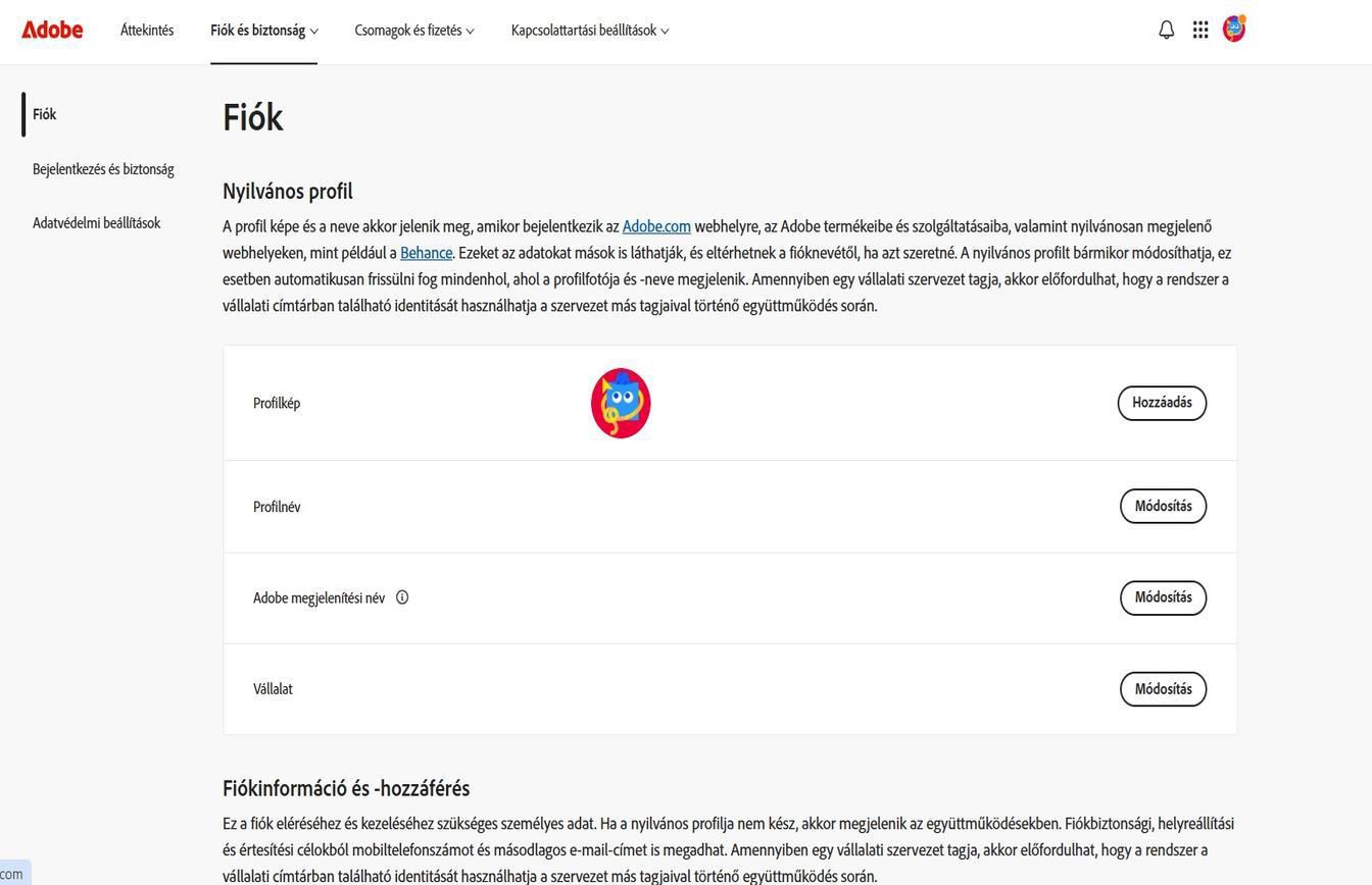 A Hozzáadás vagy Módosítás gombok, amelyek a képernyő jobb oldalán érhetők el a Fiók oldalon, lehetővé teszik fiókja információinak hozzáadását vagy frissítését. 