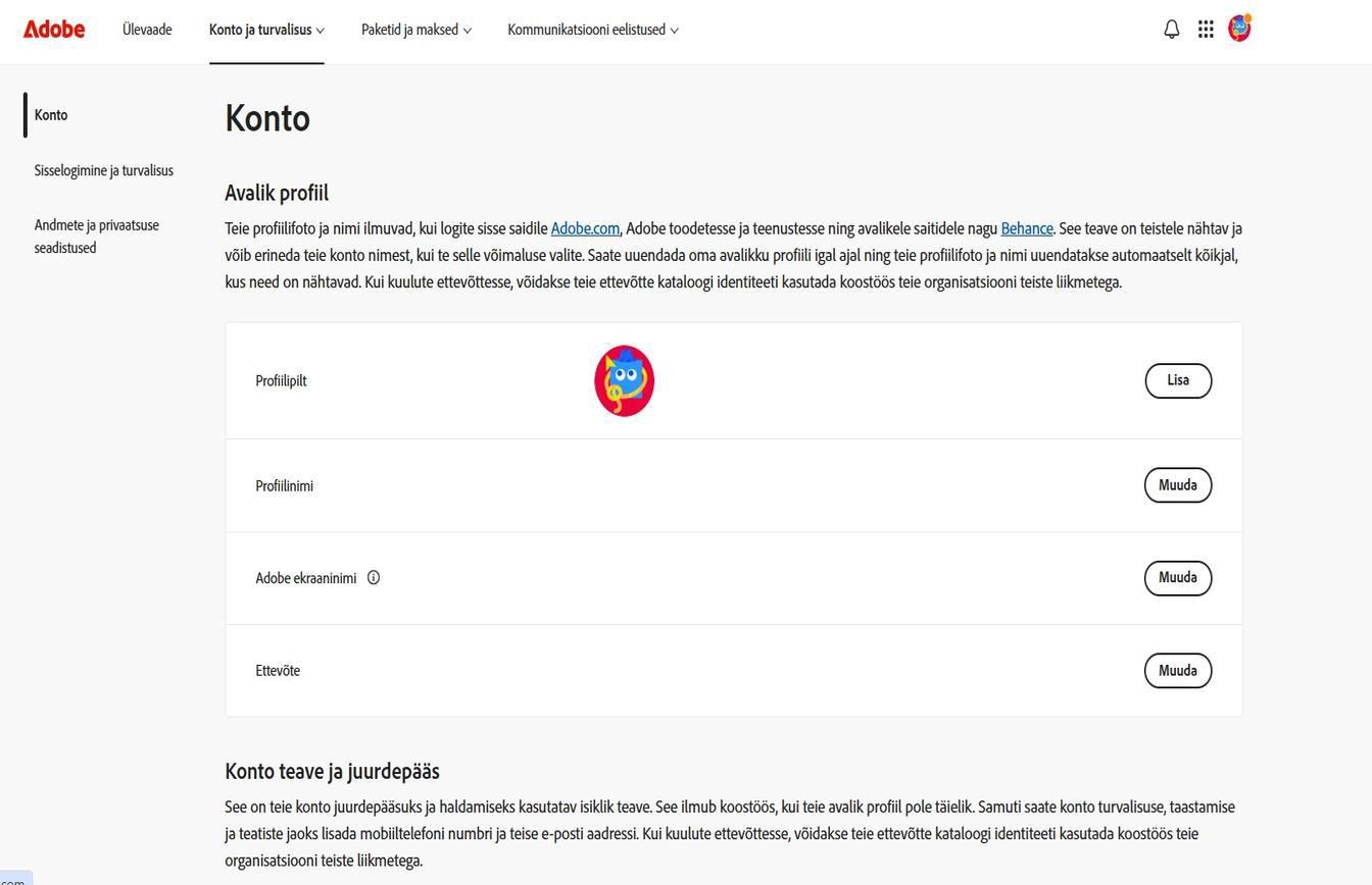 Nupud Lisa või Muuda, mis on saadaval ekraani paremal küljel lehel Konto, võimaldavad teil lisada või värskendada oma konto andmeid. 