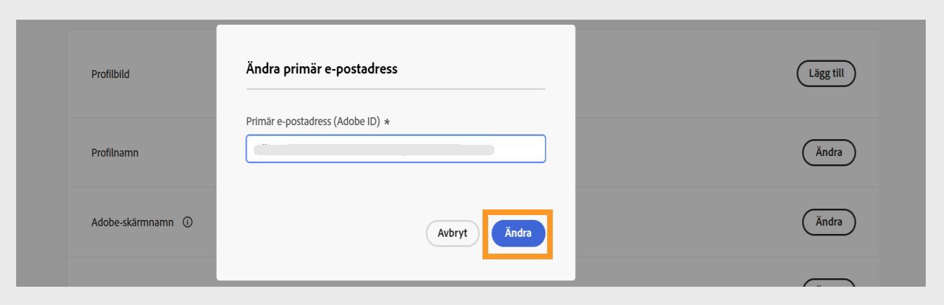 Dialogrutan Bekräfta din e-postadress med ett fält för att ange verifieringskoden och den markerade knappen Verifiera.