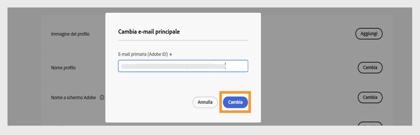 La finestra di dialogo Conferma il tuo indirizzo e-mail con un campo per inserire il codice di verifica e il pulsante Verifica evidenziato.