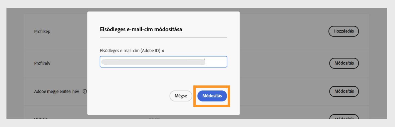 Az E-mail-cím megerősítése párbeszédpanel egy mezővel az ellenőrző kód megadásához és a kiemelt Ellenőrzés gombbal.