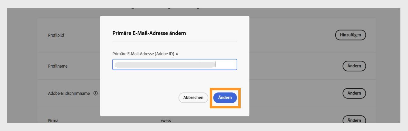 Das Dialogfeld „E-Mail-Adresse bestätigen“ mit einem Feld zur Eingabe des Bestätigungscodes und der hervorgehobenen Schaltfläche „Bestätigen“.
