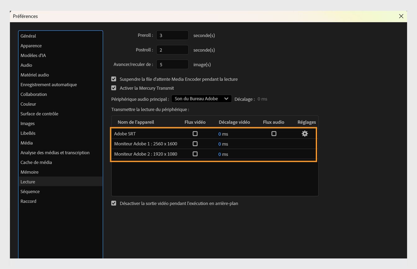Les options de nom d'appareil sont mises en évidence dans le volet Lecture de la boîte de dialogue Préférences.