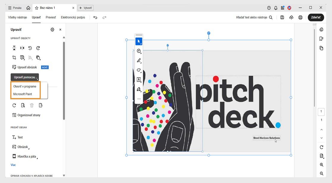 Ponuka Upraviť pomocou v paneli Upraviť zobrazuje dve možnosti: Otvoriť pomocou a Microsoft Paint.