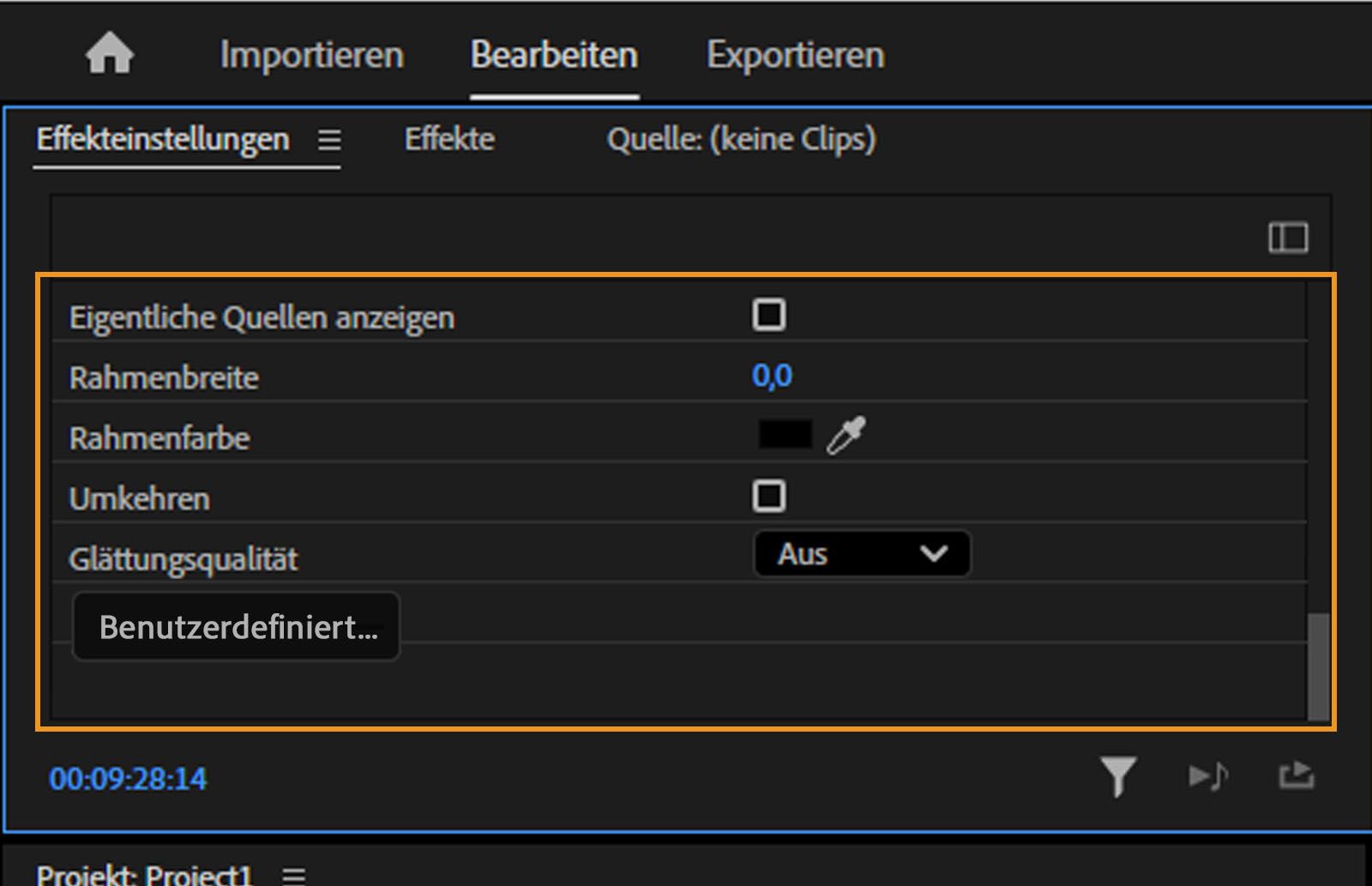 Im Bedienfeld „Effekteinstellungen“ werden Überblendungseinstellungen angezeigt, einschließlich Rahmenbreite, Rahmenfarbe und andere anpassbare Optionen.Du kannst die Überblendungseinstellungen modifizieren, um den visuellen Stil und das Timing deiner Videobearbeitungen zu individualisieren.