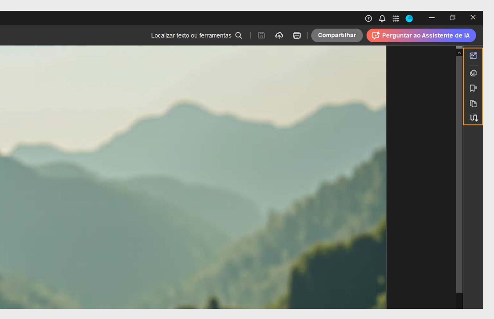 As ferramentas Resumo generativo, Comentário, Marcador, Miniaturas de página e Artigos são destacadas no painel de navegação superior.