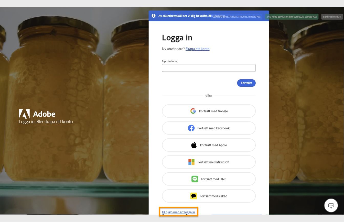 Med knappen Få hjälp med att logga in, som finns längst ned i inloggningsfönstret, har du möjlighet att återställa ditt kontolösenord.