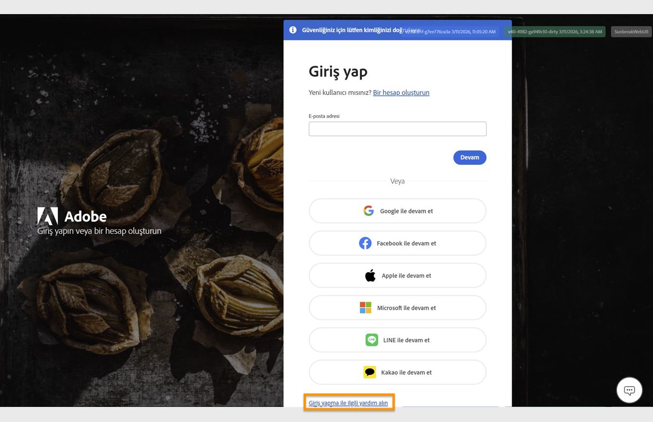 Giriş yap penceresinin alt kısmında bulunan Giriş yapmak için yardım alın düğmesi, hesap parolanızı sıfırlama seçeneği sunar. 