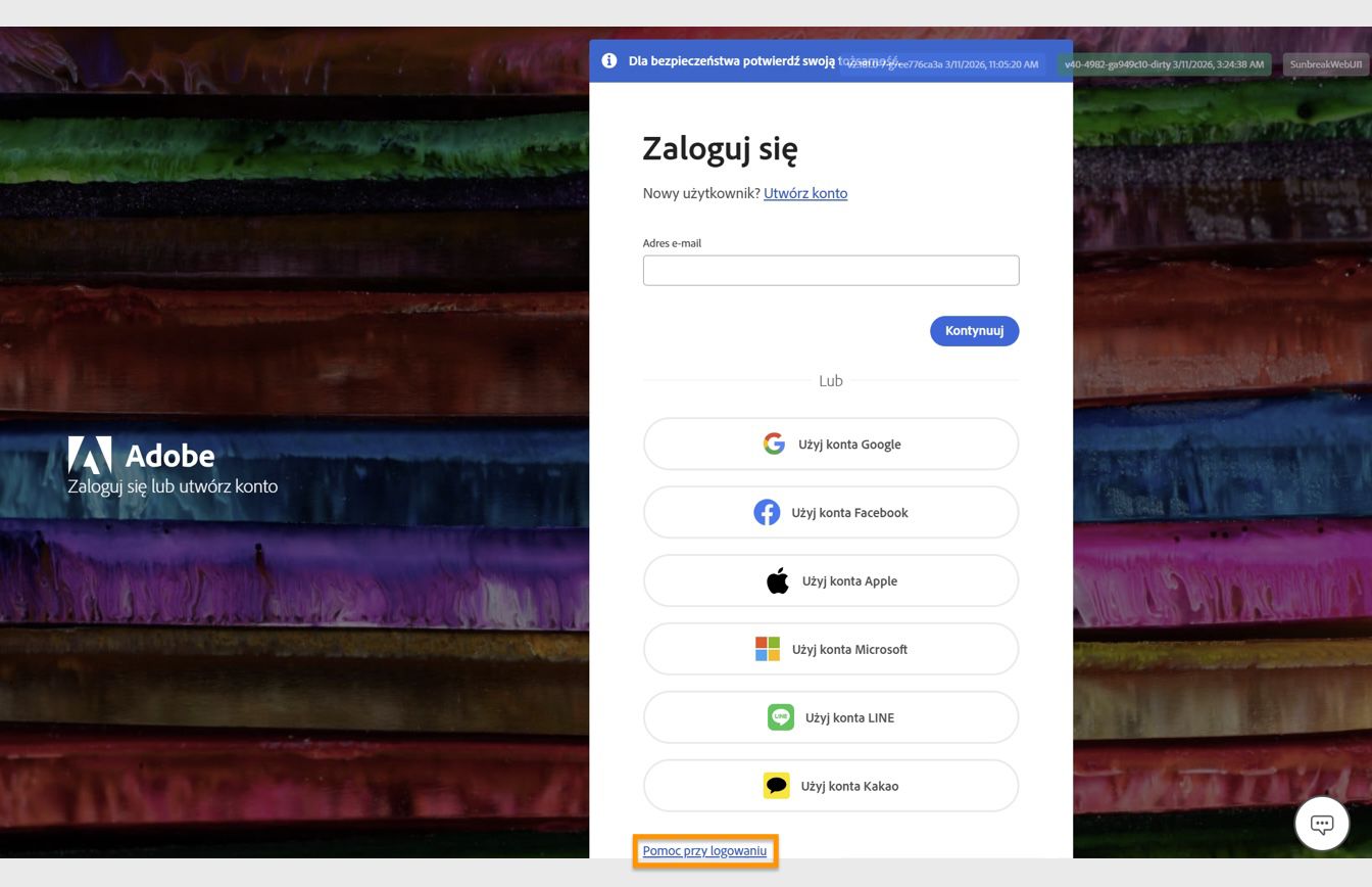 Przycisk Uzyskaj pomoc przy logowaniu dostępny w dolnej części okna logowania umożliwia zresetowanie hasła do konta. 