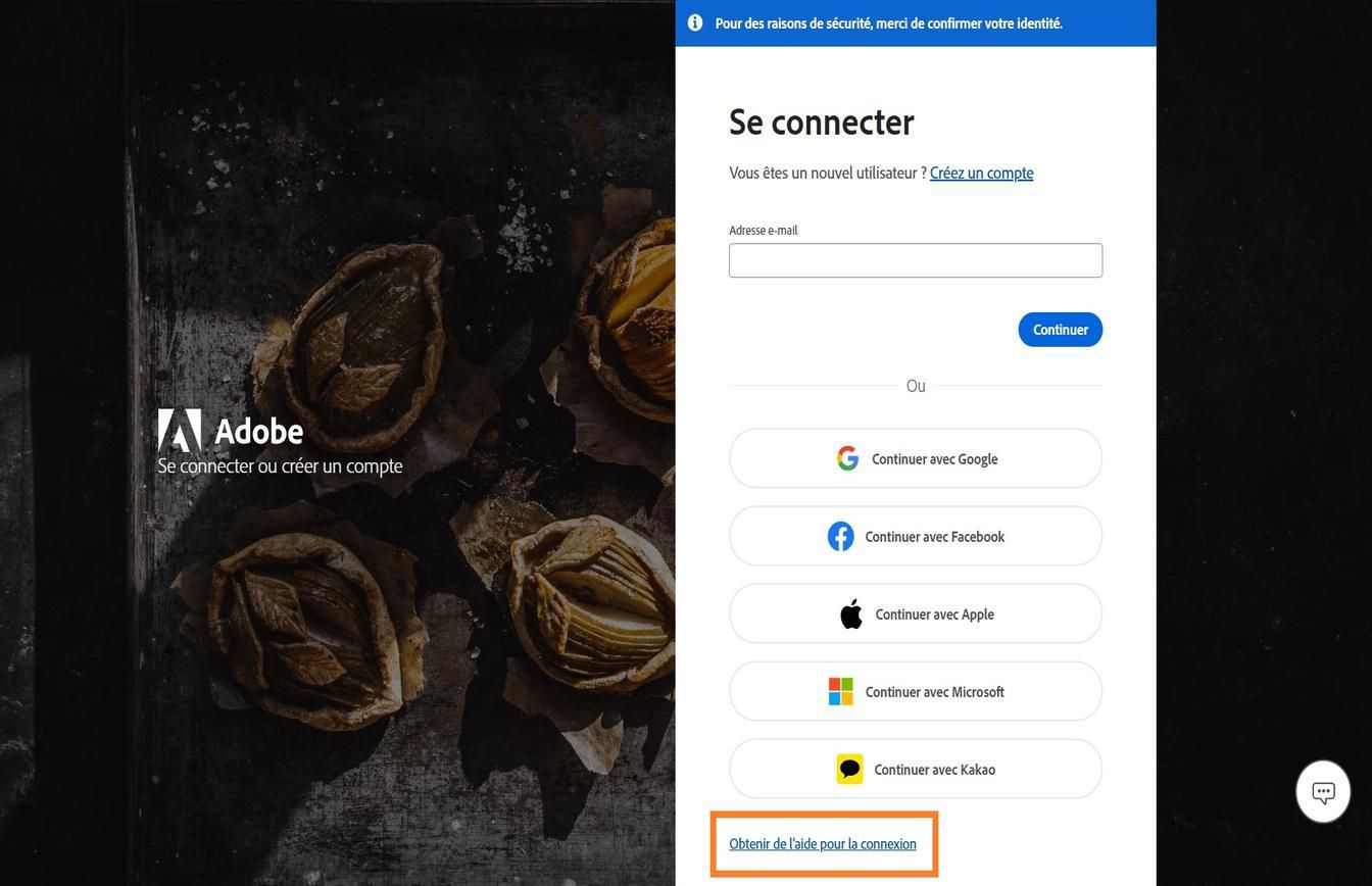 Le bouton Obtenir de l’aide pour se connecter, disponible en bas de la fenêtre de connexion, offre la possibilité de réinitialiser le mot de passe de votre compte. 