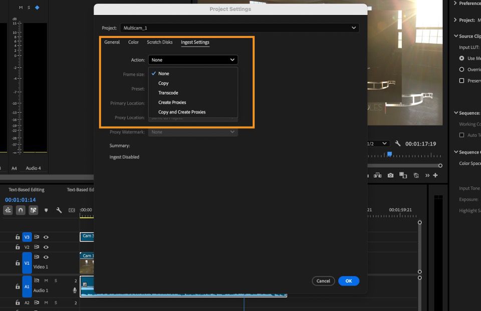 La finestra di dialogo Impostazioni di assimilazione dove puoi impostare le impostazioni di assimilazione e dei proxy per il tuo progetto.