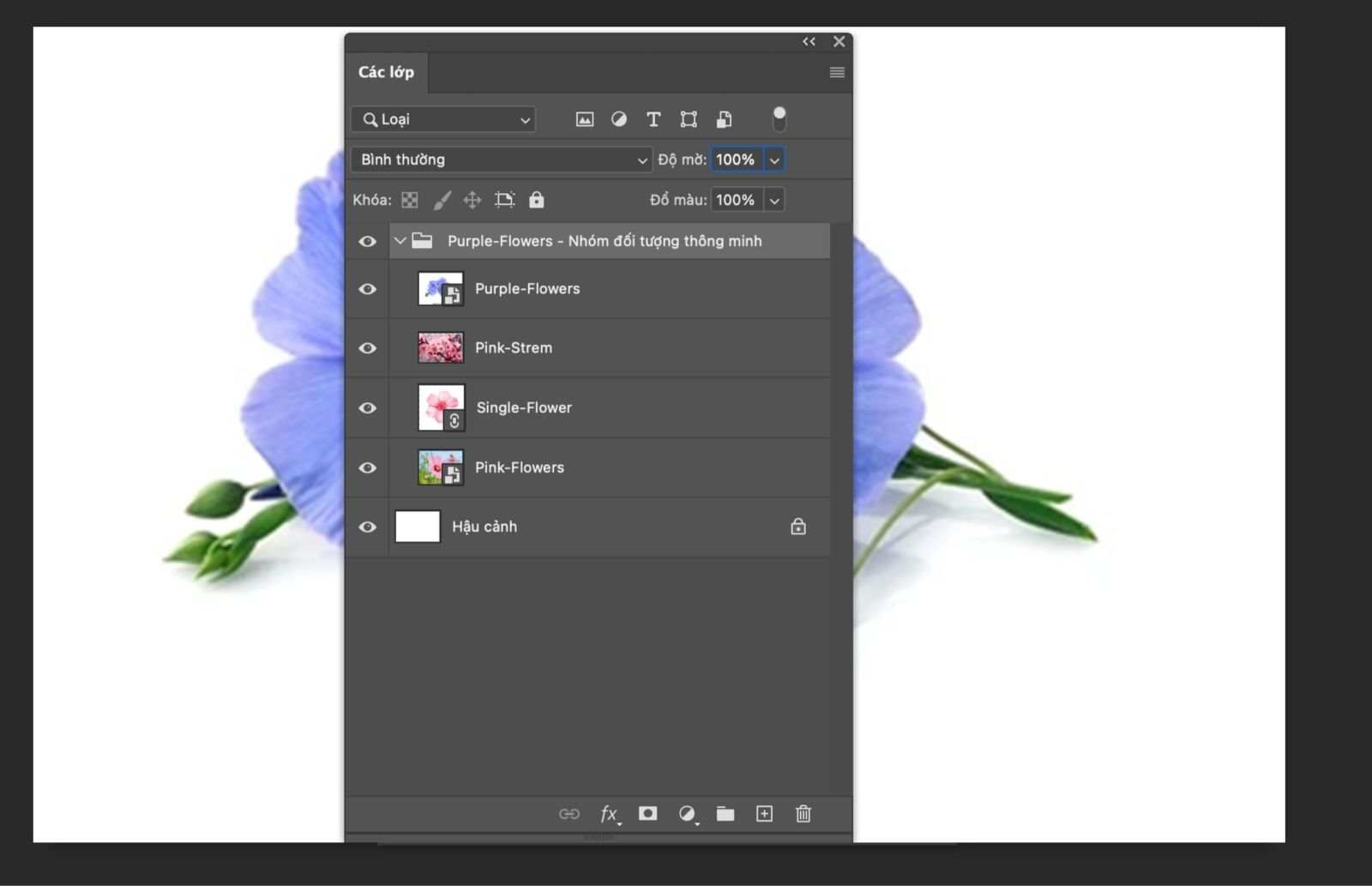 Bảng Lớp đang mở và Đối tượng thông minh được chuyển đổi thành nhóm lớp.Các lớp gốc xuất hiện bên trong nhóm.