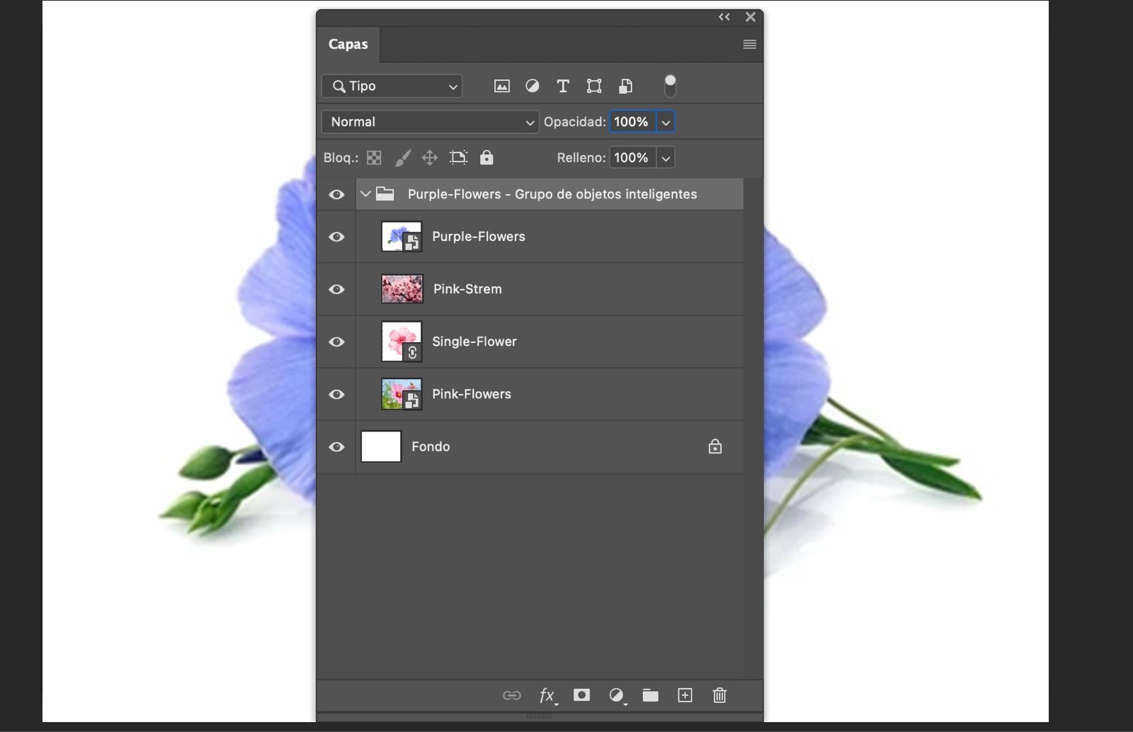 El panel Layers está abierto y un Objeto Inteligente se ha convertido en un grupo de capasLas capas originales aparecen dentro del grupo