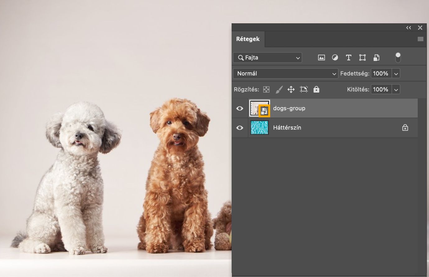 A Rétegek panel ugyanazt a kijelölt réteget mutatja hivatkozási ikon nélkül, megerősítve, hogy most már ez egy beágyazott intelligens objektum.