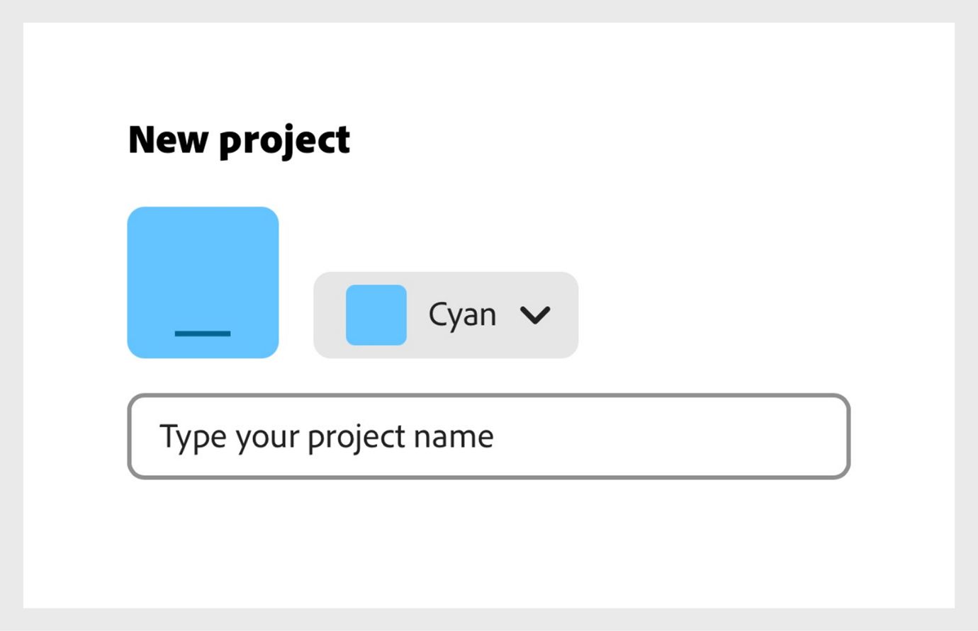 O painel Novo projeto com a cor 'Ciano' selecionada como cor do projeto e a caixa de texto para inserir o nome do projeto.