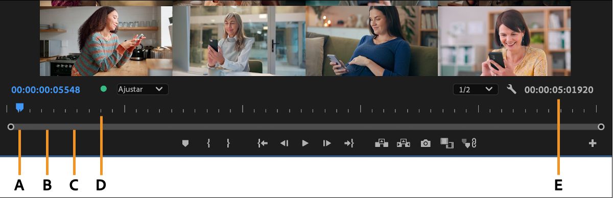 Os controles de tempo do Monitor de Programa estão identificados nesta visão geral.