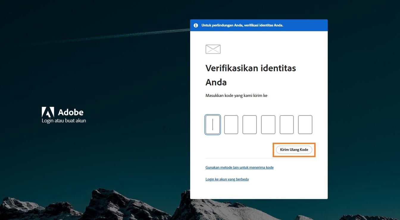 Tombol Kirim Ulang Kode di jendela Verifikasi identitas Anda memungkinkan Anda meminta kode verifikasi baru.