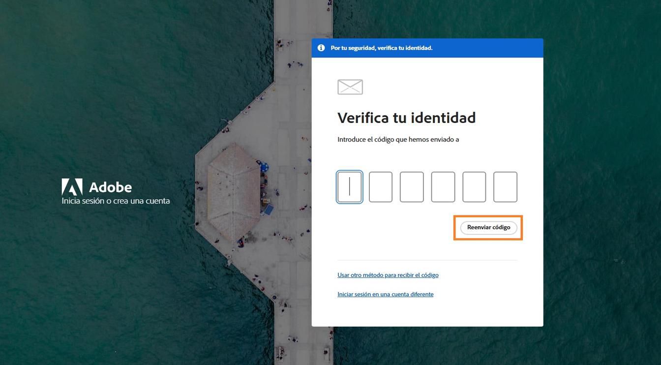 El botón Reenviar código en la ventana Verificar su identidad le permite solicitar un nuevo código de verificación.