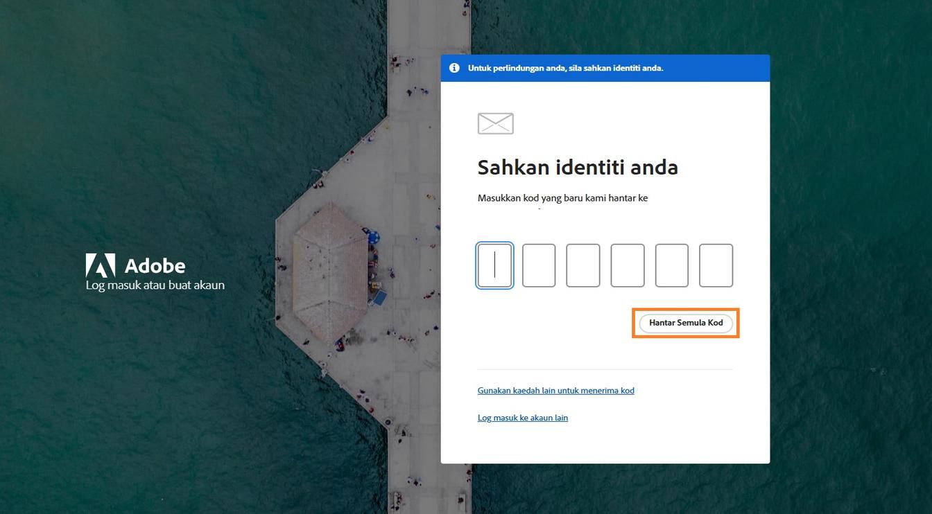 Butang Hantar Semula Kod dalam tetingkap Sahkan identiti anda membolehkan anda meminta kod pengesahan baru.