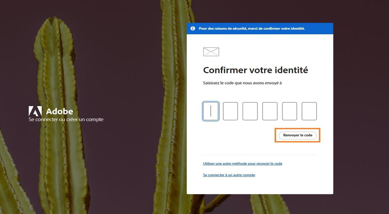 Le bouton Renvoyer le code dans la fenêtre Vérifiez votre identité vous permet de demander un nouveau code de vérification.