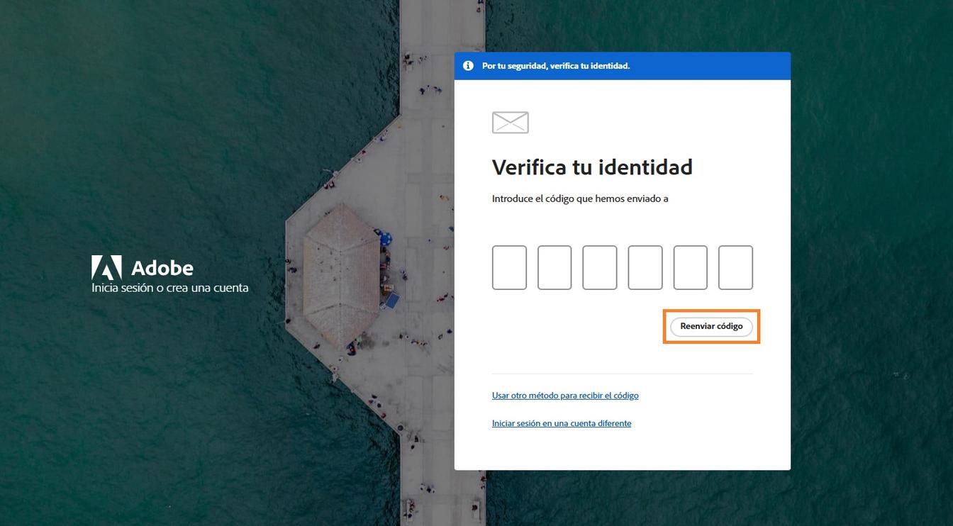 El botón Reenviar código en la ventana Verificar su identidad le permite solicitar un nuevo código de verificación.