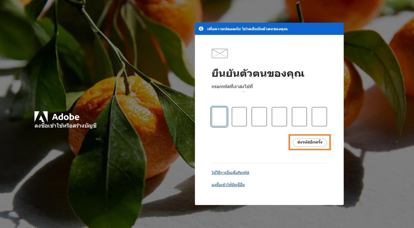 ปุ่มส่งรหัสอีกครั้งในหน้าต่างยืนยันตัวตนของคุณช่วยให้คุณขอรหัสยืนยันใหม่ได้