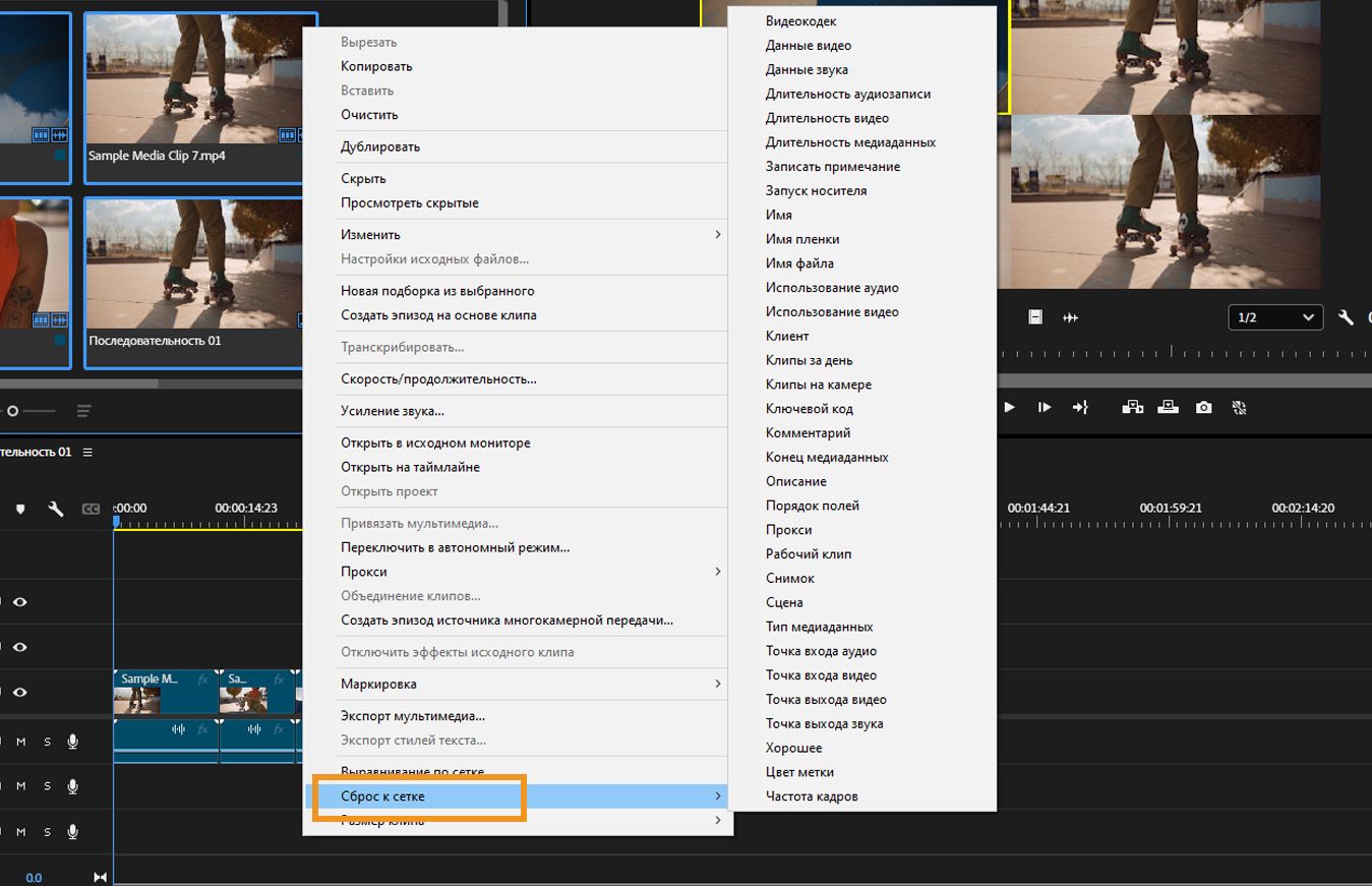 Опция «Сбросить по сетке» раскрыта с различными критериями сортировки, такими как «Записать примечание», «Информация о видео» и многое другое. 